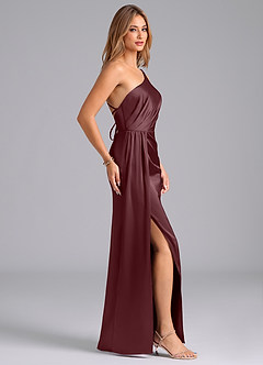 Azazie Naria Final Sale Sangria Sheath One Shoulder Stretch Satin Dress image4