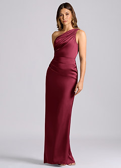 Azazie Akilah Bridesmaid Dresses Burgundy Mermaid One Shoulder Stretch Satin Dress image6