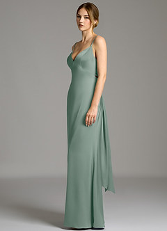 Azazie Adriane Abiti da Damigella Abito Tubino in Raso Elasticizzato Fiocco Salvia Argentata image4