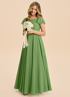 Azazie Cady Junior Basil A-Line Pleated Chiffon Dress image4