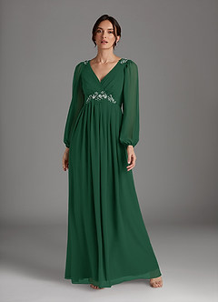 Azazie Gypsy Mother of the Bride Dresses Dark Green A-Line V-Neck Sequins Chiffon Dress image3