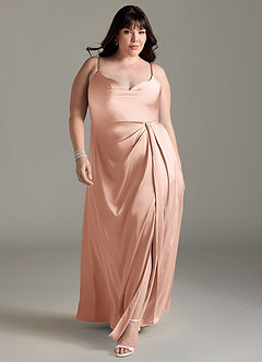 Azazie Brielle Bridesmaid Dresses Rose Gold A-Line Cowl Spaghetti Straps Stretch Satin Dress image8