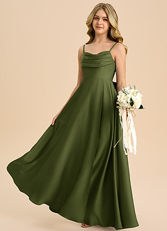 Azazie Bear Junior Olive A-Line Sweetheart Neckline Stretch Satin Dress image5