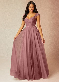 Azazie Luxi Bridesmaid Dresses Desert Rose A-Line Pleated Tulle Dress image1