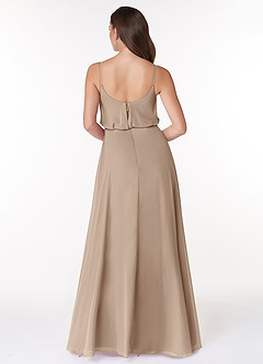 Azazie Lupe Bridesmaid Dresses Taupe A-Line Scoop Blouson Chiffon Dress image2