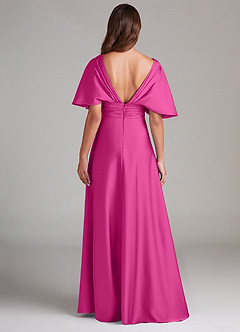 Azazie Pamela Robes de demoiselle d'honneur Robe Trapèze en Satin extensible Plissée Fuchsia image2