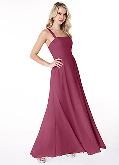 Azazie Jay At-home Try On Dresses Mulberry A-Line Square Neckline Side Slit Chiffon Dress image3