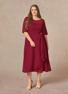 Azazie Naomi Kleider für die Brautmutter A-Linie Bootshals Gefaltet Chiffon Kleid Burgunderrot image12