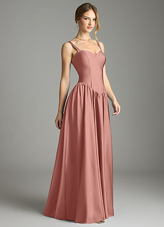 Azazie Evadina Suknie dla druhen Linia A Gorset Satyna elastyczna Do ziemi Sukienka image4