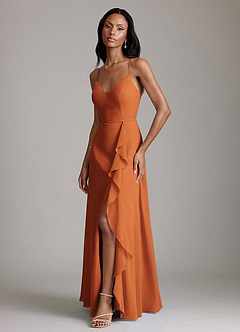 Azazie Naeem Bridesmaid Dresses Cinnamon A-Line V-Neck Ruffle Chiffon Dress image5