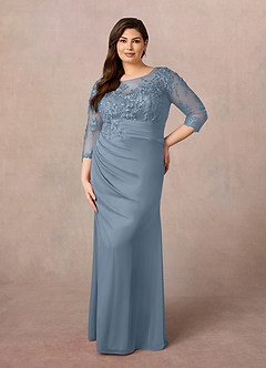 Azazie Fatemah Mother of the Bride Dresses Dusty Blue Mermaid Scoop Lace Lace Dress image7