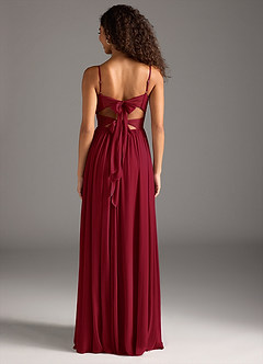 Azazie Zeya At-home Try On Dresses Burgundy A-Line Pleated Mesh Dress image5