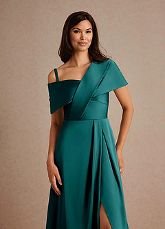 Azazie Milton Mother of the Bride Dresses Peacock A-Line Pleated Stretch Satin Dress image3