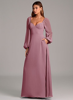 Azazie Annistyn Bridesmaid Dresses Vintage Mauve A-Line Long Sleeve Chiffon Dress image1