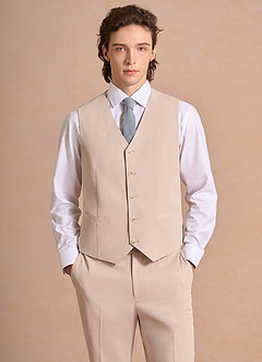 front Carter Marrone Chiaro Gilet da abito in misto cotone e lino