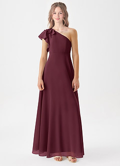 Azazie Arabella Junior Cabernet A-Line Ruched Chiffon Dress image3