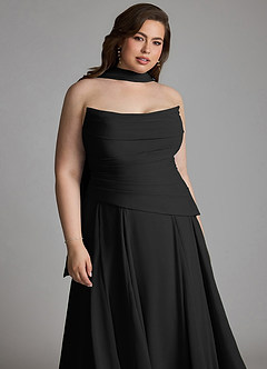 Azazie Gabriela Robes de demoiselle d'honneur Robe Trapèze en Mousseline de soie Corset Noir image21