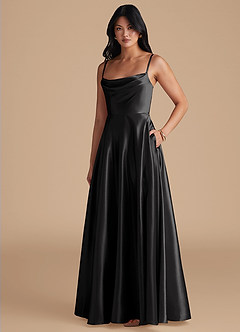 Azazie Elle Vestidos de madrinha de casamento Vestir Preto de Cetim Metálico de Linha A com com bolsos image1