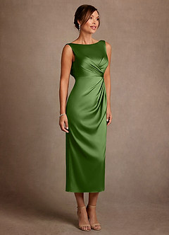 Azazie Mazhe Mère de la mariée Robes Robe Trapèze en Satin extensible Plissée Basilic image4
