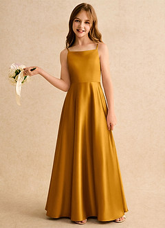 Azazie Joella Girls Formal vestidos de niña de las flores Vestido de Caramelo de Satén Elástico de Corte en A con Plisado image2