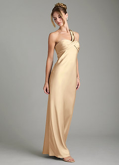 Azazie Margot Robes de demoiselle d'honneur Robe Fourreau en Satin extensible Une épaule Champagne image5