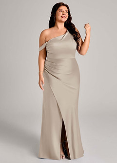 Azazie Madelyn Bridesmaid Dresses Frost Mermaid One Shoulder Stretch Satin Convertible Dress image13