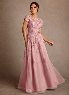 Azazie Jalinda Mother of the Bride Dresses Dusty Rose A-Line Lace Chiffon Dress image1