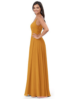 Azazie Lennon Bridesmaid Dresses Butterscotch A-Line Lace Chiffon Dress image3