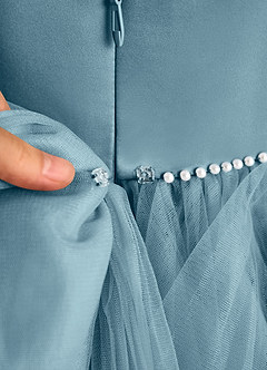 Azazie Tinie Blumenmädchenkleider Ballkleid Schleifen Tüll Kleid Stimmungsvolles Blau image8