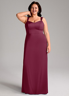 Azazie Denice Bridesmaid Dresses Mulberry Sheath Pleated Stretch Satin Dress image9