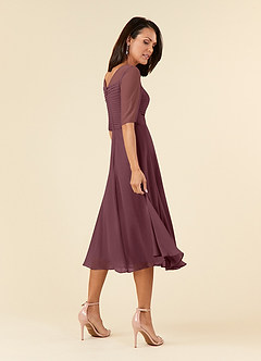 Azazie Naomi Mother of the Bride Dresses Sangria A-Line Boatneck Pleated Chiffon Dress image4