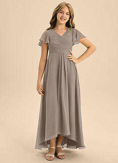 Azazie Induh Junior Taupe A-Line Pleated Chiffon Dress image1