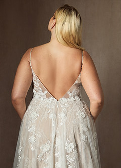 Azazie Monda Hochzeitskleider A-Linie Spitze Tüll Kleid Diamantweiß Nude image17