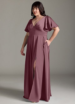 Azazie Kimber Bridesmaid Dresses Amethyst A-Line Ruched Stretch Satin Dress image10