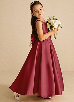 Azazie Pipsy vestidos de niña de las flores Vestido de Granada de Satin Mate de Corte En A con Lazo image3