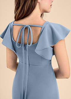 Azazie Bondi Junior Dusty Blue A-Line Side Slit Stretch Crepe Dress image5
