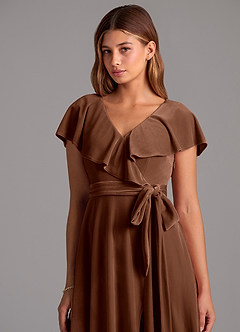 Azazie Lainey Bridesmaid Dresses Umber A-Line Ruched Velvet Dress image2