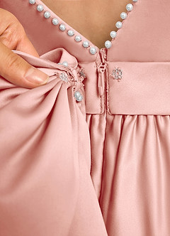 Azazie Dumpling Flower Girl Dresses Rosette A-Line Bow Matte Satin Dress image7