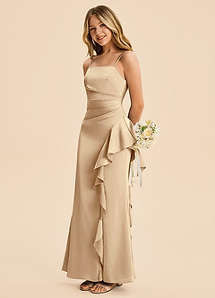 Azazie Lyla Junior Champagne Mermaid Pleated Stretch Satin Dress image1