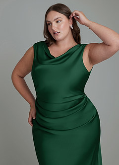 Azazie Kieryn Vestidos de damas de honor Vestido Verde Oscuro de Satén Elástico de Corte Sirena con Plisado image12