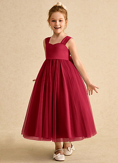Azazie Chickadee Flower Girl Dresses Scarlet Ball-Gown Sweetheart Neckline Matte Satin Dress image2