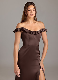 Azazie Callie Bridesmaid Dresses Ganache A-Line Ruched Stretch Satin Convertible Dress image8