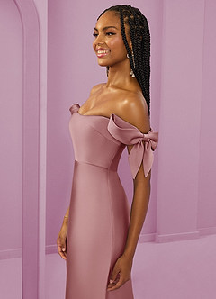 Barbie ♥ Azazie Jurken voor bruidsmeisjes Converteerbaar Jurk van Stretch Satijn met Kolom Off the Shoulder Stoffige Roos image6