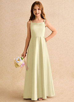 Azazie Joella Girls Formal Flower Girl Dresses Lemon Sorbet A-Line Pleated Stretch Satin Dress image3