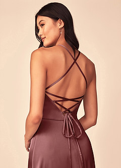 Azazie Mei Robes de demoiselle d'honneur Robe Trapèze en Satin extensible Col en V Améthyste image3