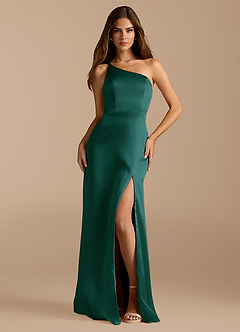 Azazie Trina Vestidos de damas de honor Vestido de Pino de Satén Metálico de Corte en A con Hombro unilateral image3