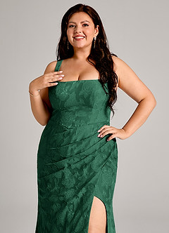 Azazie Mero Bridesmaid Dresses Dark Green Sheath Pleated Floral Burnout Dress image11