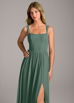 Azazie Rosaline Bridesmaid Dresses Sea Moss A-Line Side Slit Chiffon Dress image2