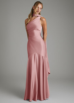 Azazie Amara Bridesmaid Dresses Dusty Rose Mermaid One Shoulder Stretch Satin Dress image4