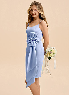 Azazie Nellie Junior Ice A-Line Bow Matte Satin Dress image5